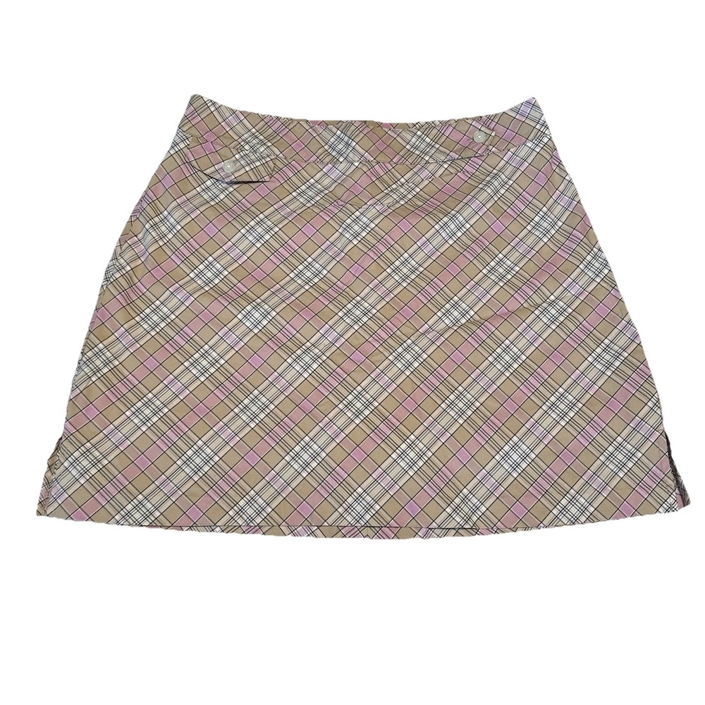 Lady Hagen Womens Skort Skirt Size 6 Pink Geometric Plaid pockets‎ Zip
